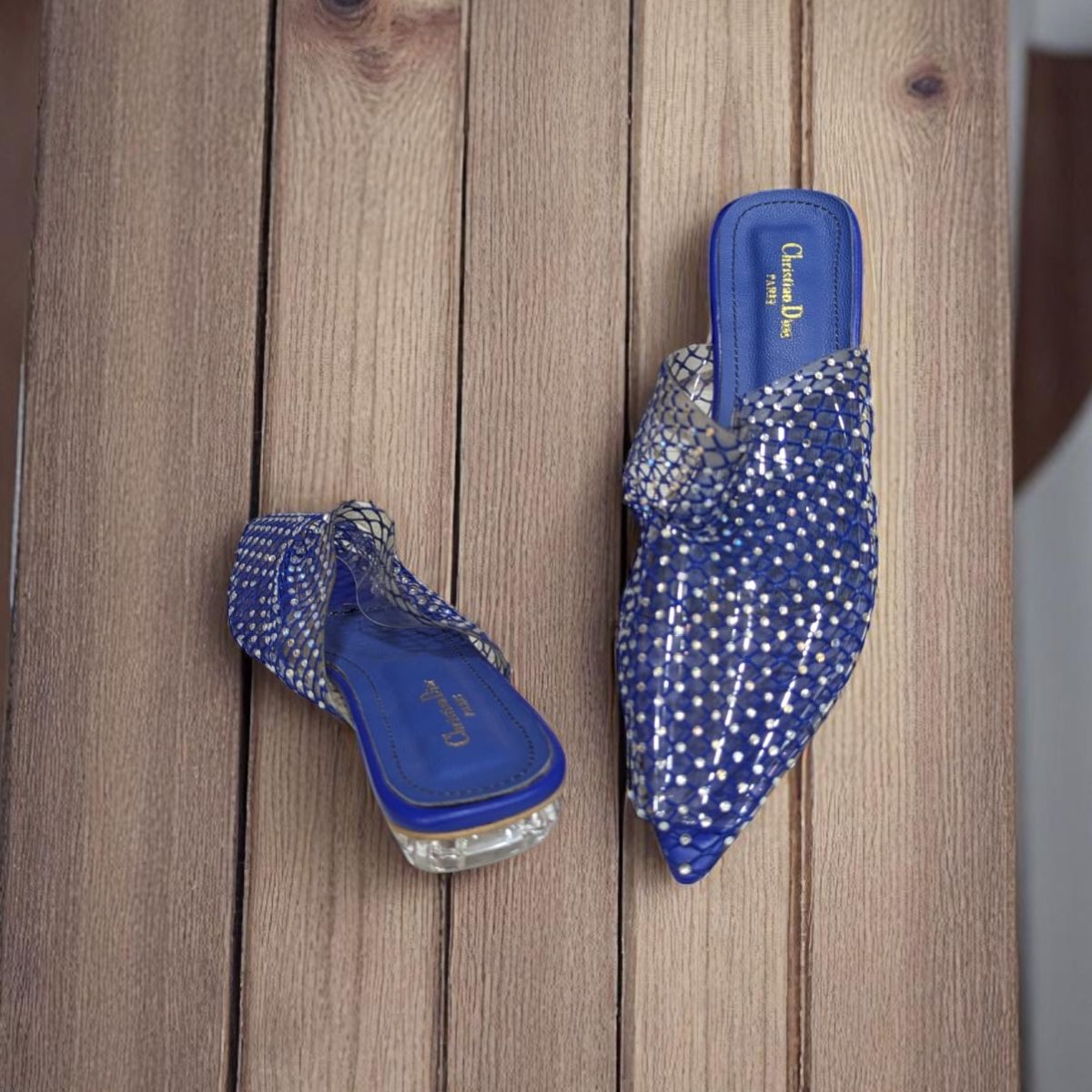 Sparkling Situation Blue net Flat Swarovski Crystals Sandal