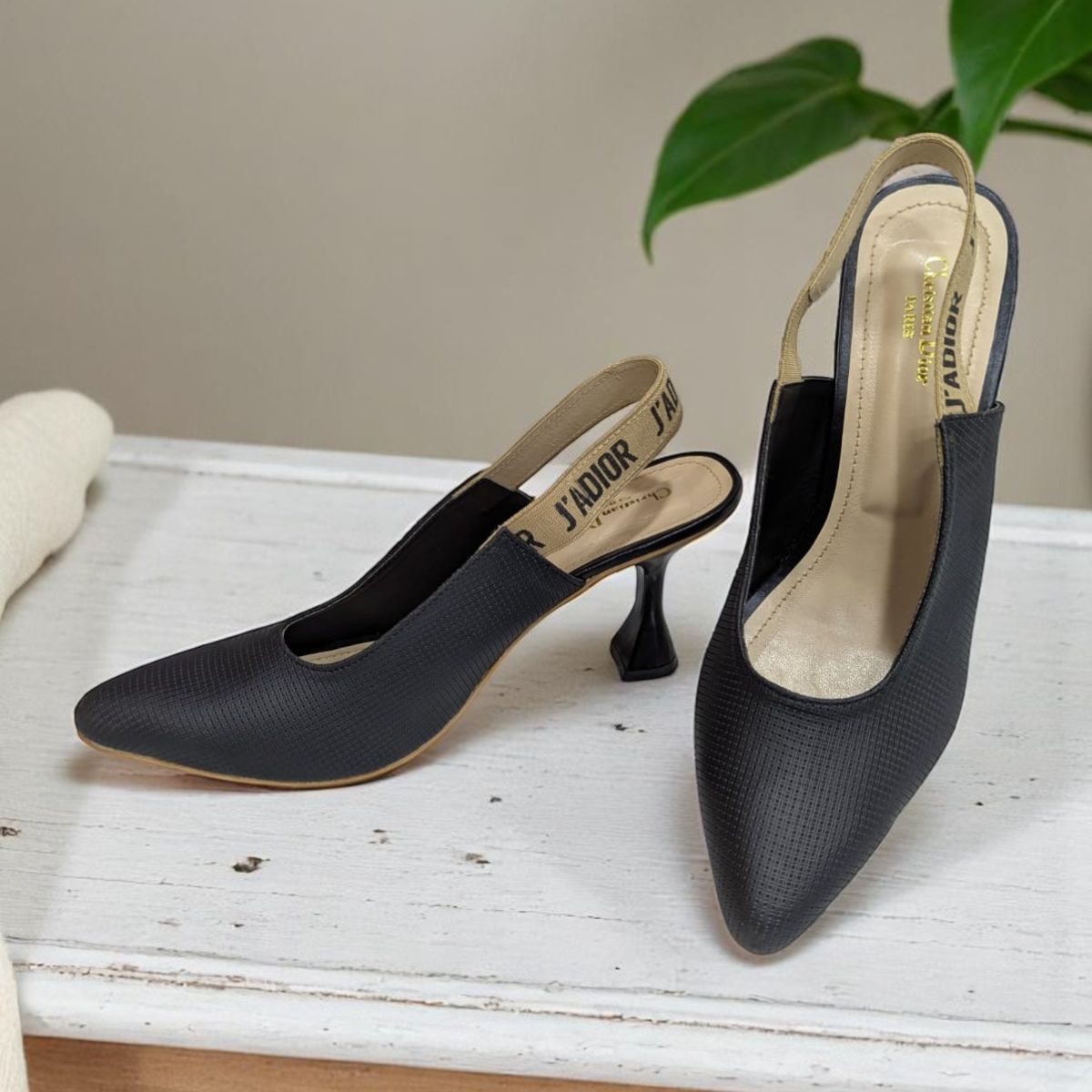 Jimena Slingback Black Pump With Side Weave Heels Sandal