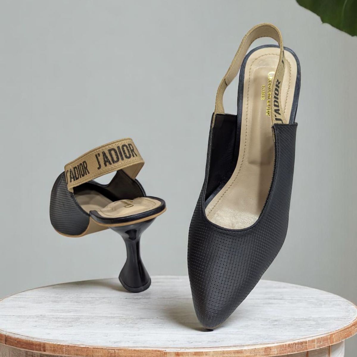 Jimena Slingback Black Pump With Side Weave Heels Sandal