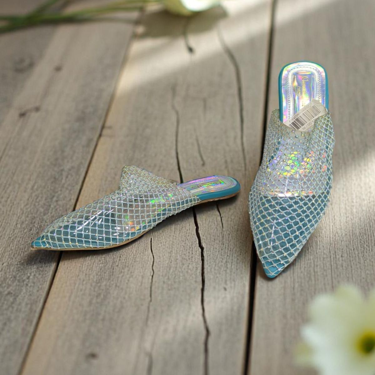 Sparkling Situation Cyan net Flat Swarovski Crystals Sandal