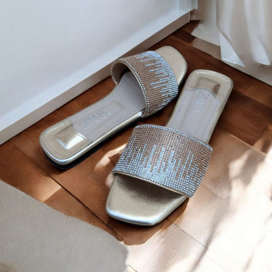 Shining Diamond Flat Golden Slippers