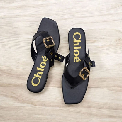 Flat Mae Buckle Embellished Black Slippers