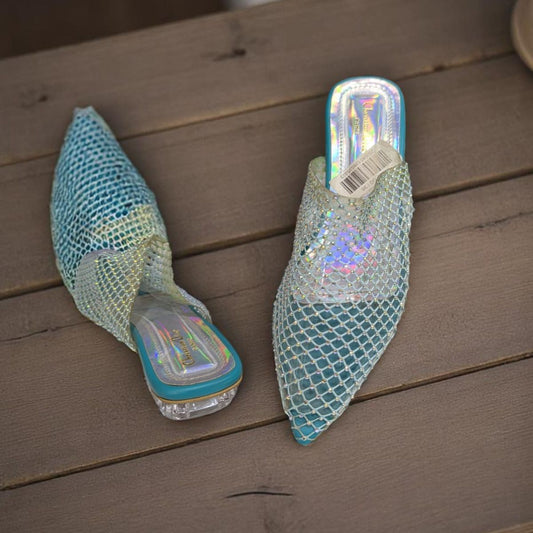 Sparkling Situation Cyan net Flat Swarovski Crystals Sandal