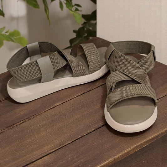 Wedges Heel With Stone Mesh Soft Sole Light Brown Cross Strap Medicated Sandals